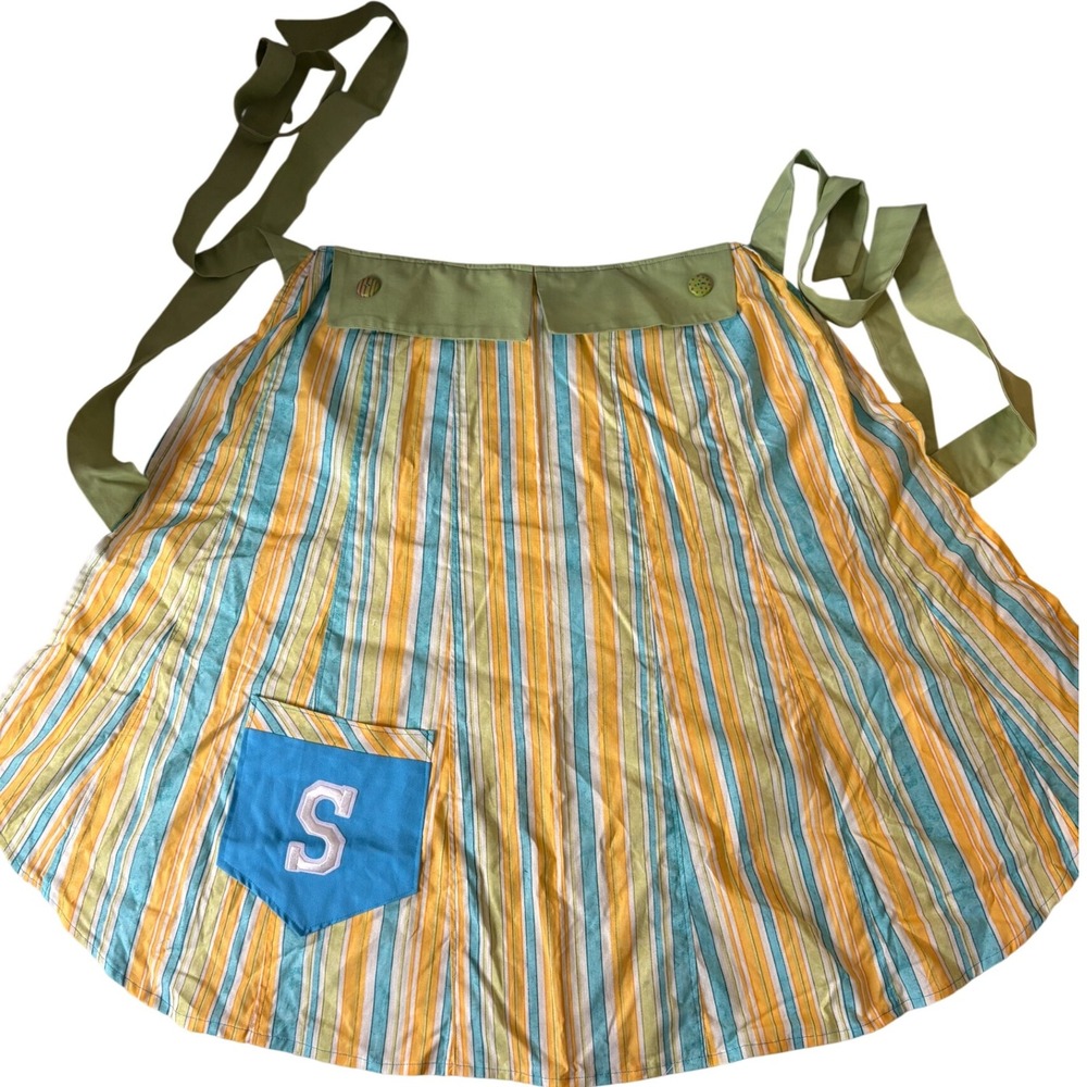 Hand‎ sewn Striped Apron Colorful Pocket Tie Straps Sleeveless Casual "S" letter